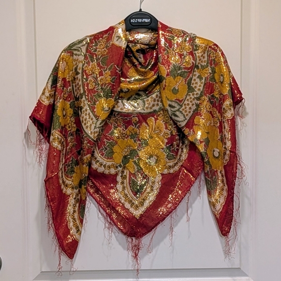 NWOT Beckwoman 36"x36" Indian Cotton Gold Metallic Floral Mandala Scarf - Picture 1 of 4